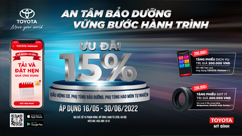 Ưu đãi Dịch vụ tháng 5 tại Toyota Mỹ Đình giảm 15%
