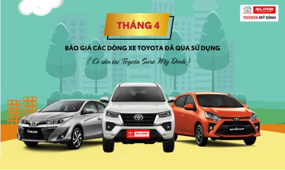 báo giá tháng 4 các dòng xe đã qua sử dụng tại Toyota Sure Mỹ Đình