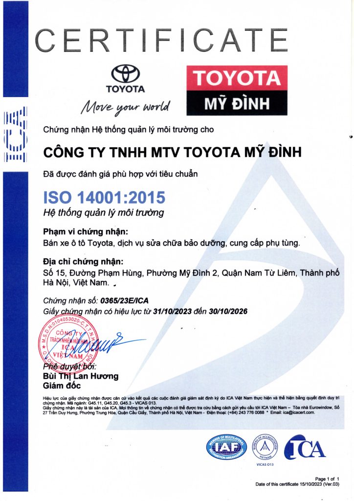 Toyota Mỹ Đình đạt chứng chỉ ISO 14001:2015 Hệ thống quản lý môi trường 2