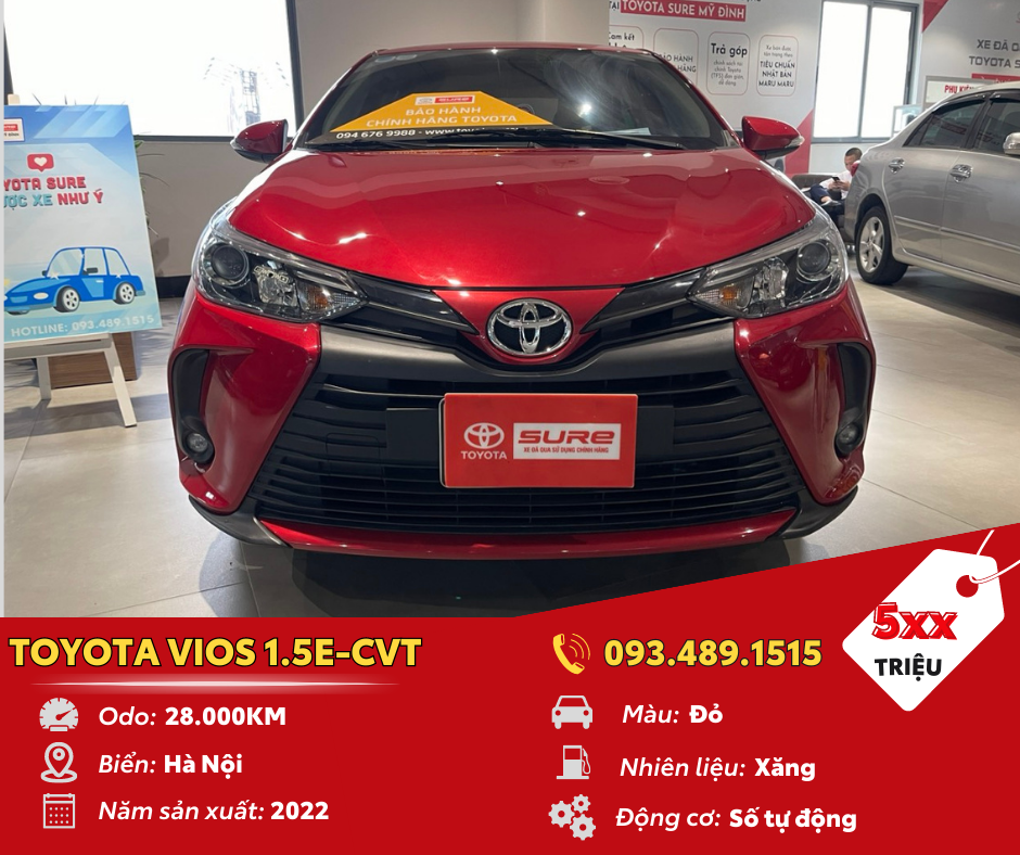 xe màu đỏ Vios 2022 1.5E toyota sure mỹ đình